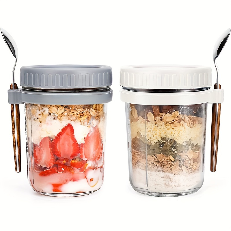 Overnight Oat Jar - แก้วโอ๊ตมีล 1 ชิ้น/2 ชิ้น พร้อมฝาและช้อน ขนาด