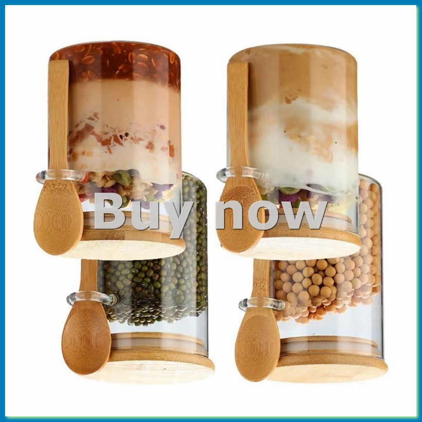 Overnight Oat Jar - ภาชนะแก้วใส่ข้าวโอ๊ตข้ามคืน 4 แพ็คพร้อมฝาปิดและช้อน, ขวดแก้วพร้อมช้อนและฝาปิดสำหรับชาแบบหลวม-ABFB