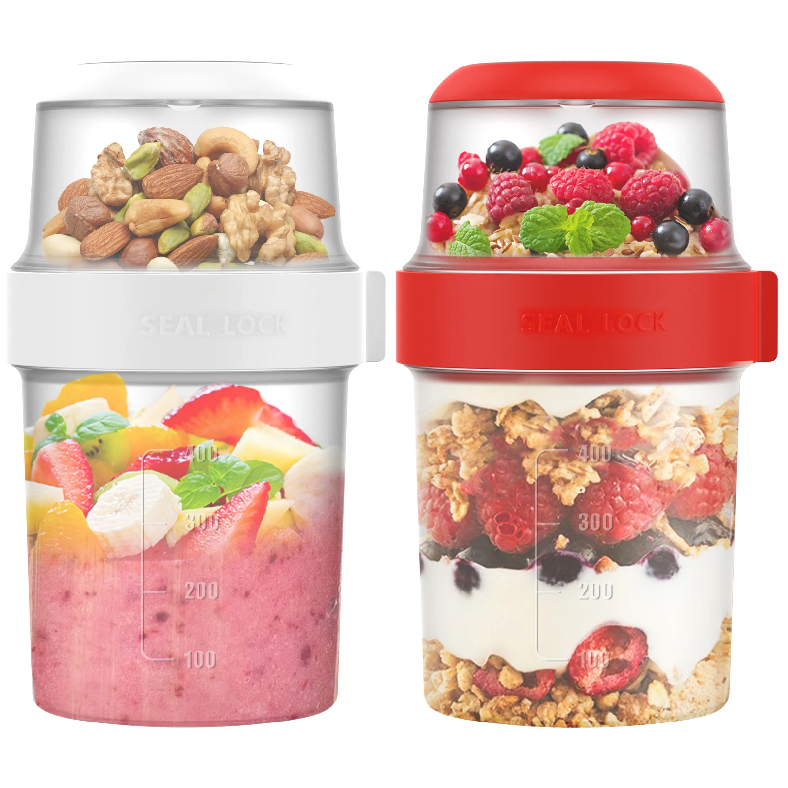 Overnight Oat Jar - 2 ชิ้นถ้วยอาหารเช้านํากลับมาใช้ใหม่ Take and Go ถ้วยโยเกิร์ต