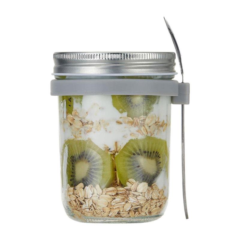 Overnight Oat Jar - ขวดแก้วใส่อาหารแห้งขนาดใหญ่ 600 มล. ปิดผนึกแน่น ป้องกันการรั่วซึม เหมาะสำหรับใส่ข้าวโอ๊ต