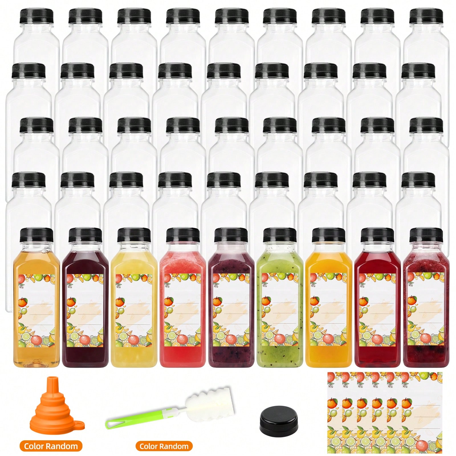 Meal Prep Juice - ขวดพลาสติกใสทรงทันสมัย ขนาด 12 ออนซ์ ทรงสี่เหลี่ยม ภาชนะเปล่าที่นำกลับมาใช้ใหม่ได้