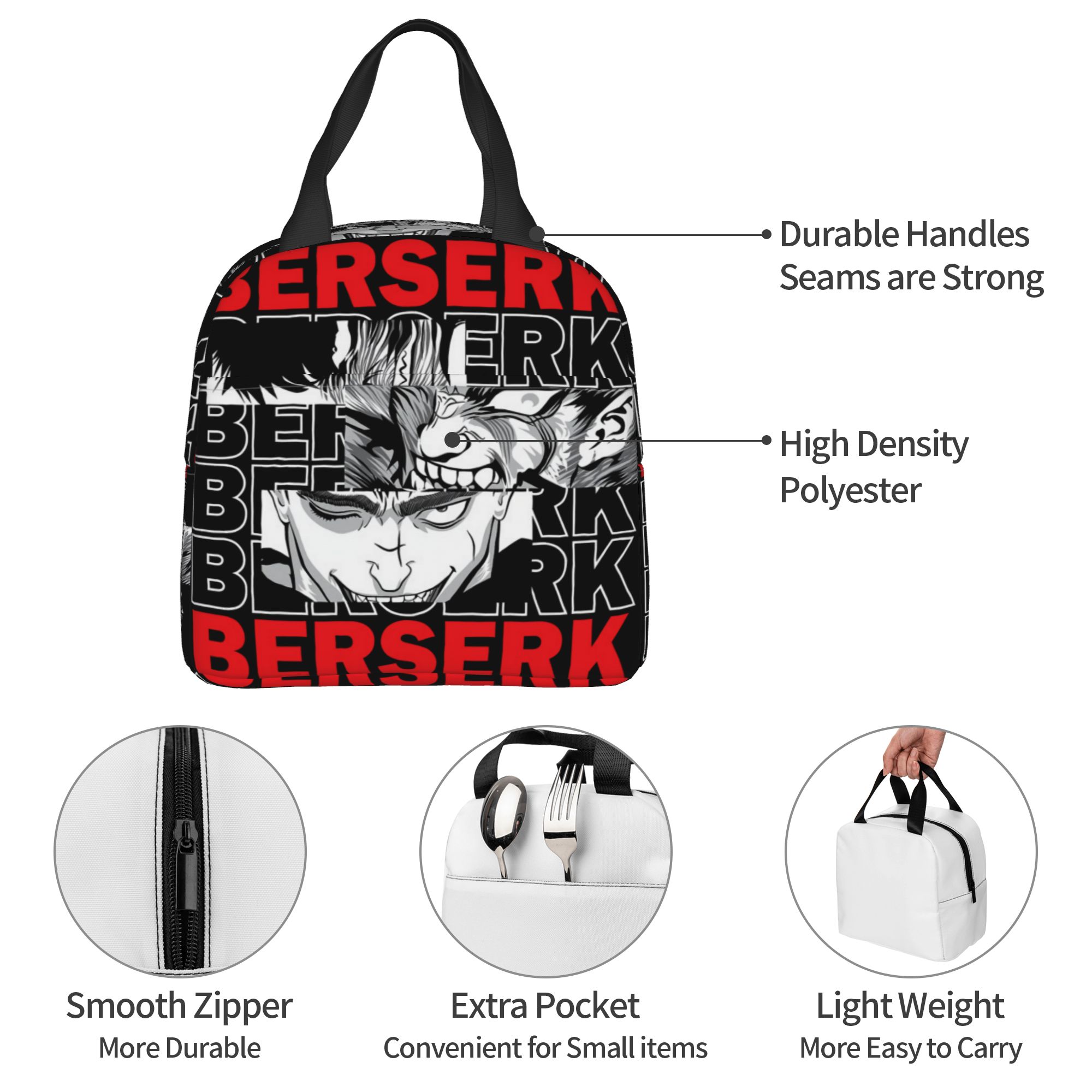 Meal Prep Bag - B-Berserks กระเป๋าใส่อาหารกลางวันแบบมีฉนวนกันความร้อน แบรนด์พิมพ์ลายวอร์ริเออร์ คอมมิค กล่องใส่อาหารกลางวันแบบพกพา กล่องเก็บอาหารสำหรับทำงานและโรงเรียน