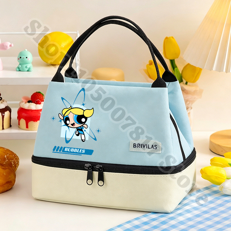 Meal Prep Bag - กระเป๋าเก็บอาหารลายการ์ตูนพาวเวอร์พัฟเกิร์ลส์น่ารัก พร้อมซิป กระเป๋าเก็บความร้อน กระเป๋าใส่ของ กระเป๋าถือลำลอง ของขวัญ