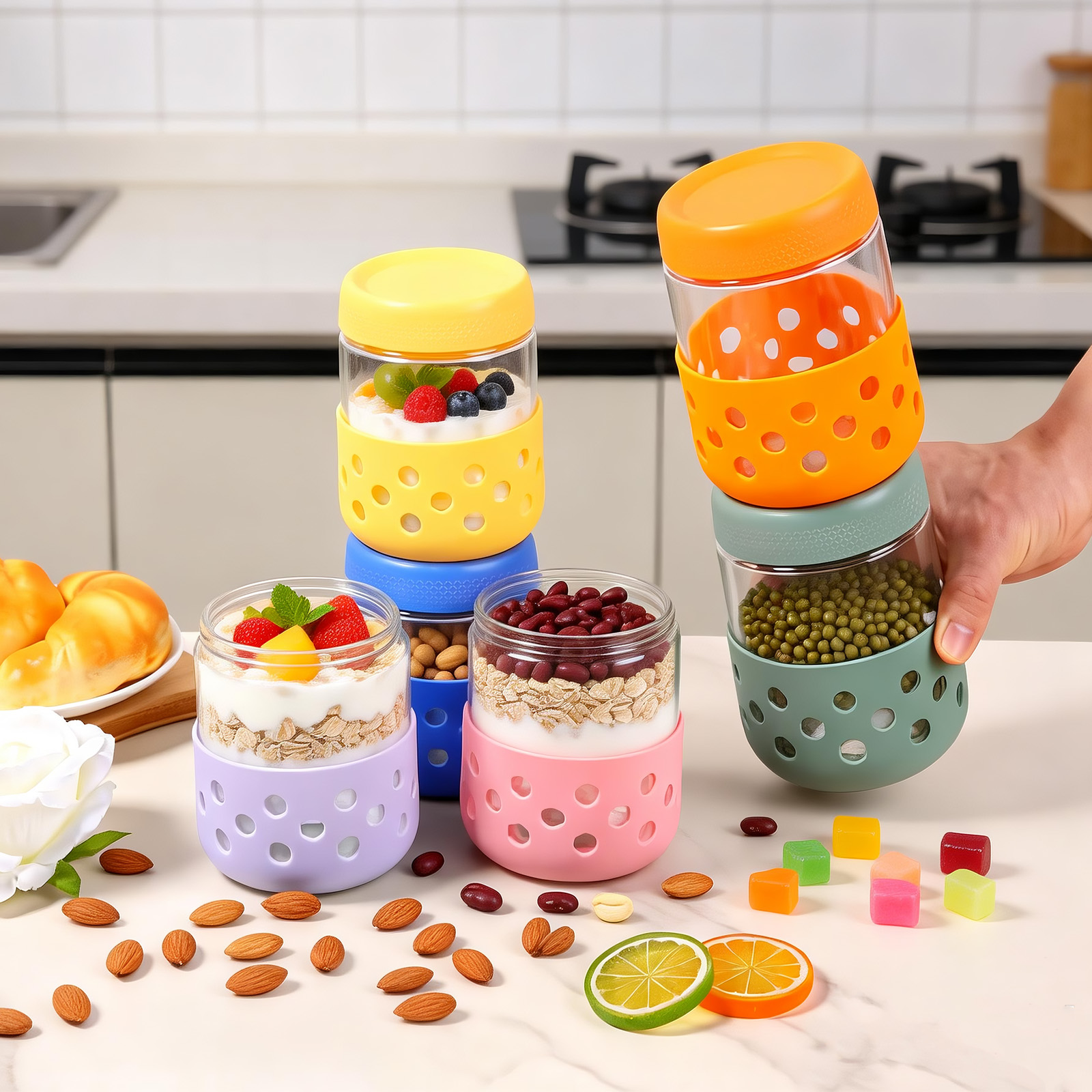Overnight Oat Jar - แพ็ค 2/4/6 ชิ้น ภาชนะใส่โอ๊ตมีลแบบแช่ข้ามคืนขนาด 16.9 ออนซ์