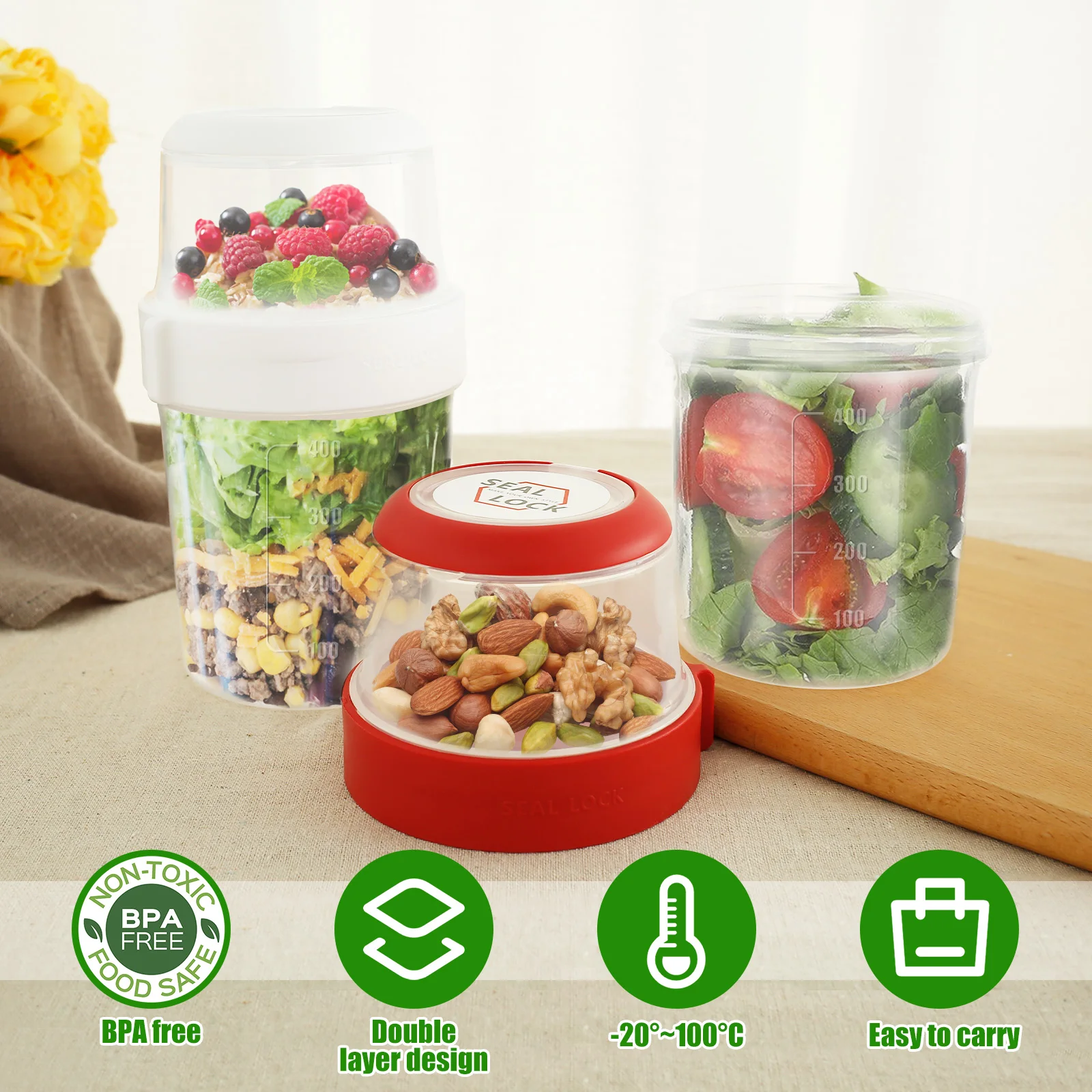 2 ชิ้นถ้วยอาหารเช้านํากลับมาใช - Overnight Oat Jar บทวิจารณ์และราคา