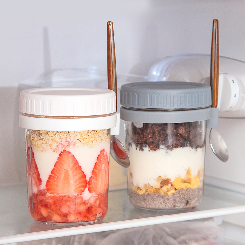 ขวดแก้วใส่โอ๊ตมีลแบบพกพาพร้อมฝ - Overnight Oat Jar บทวิจารณ์และราคา