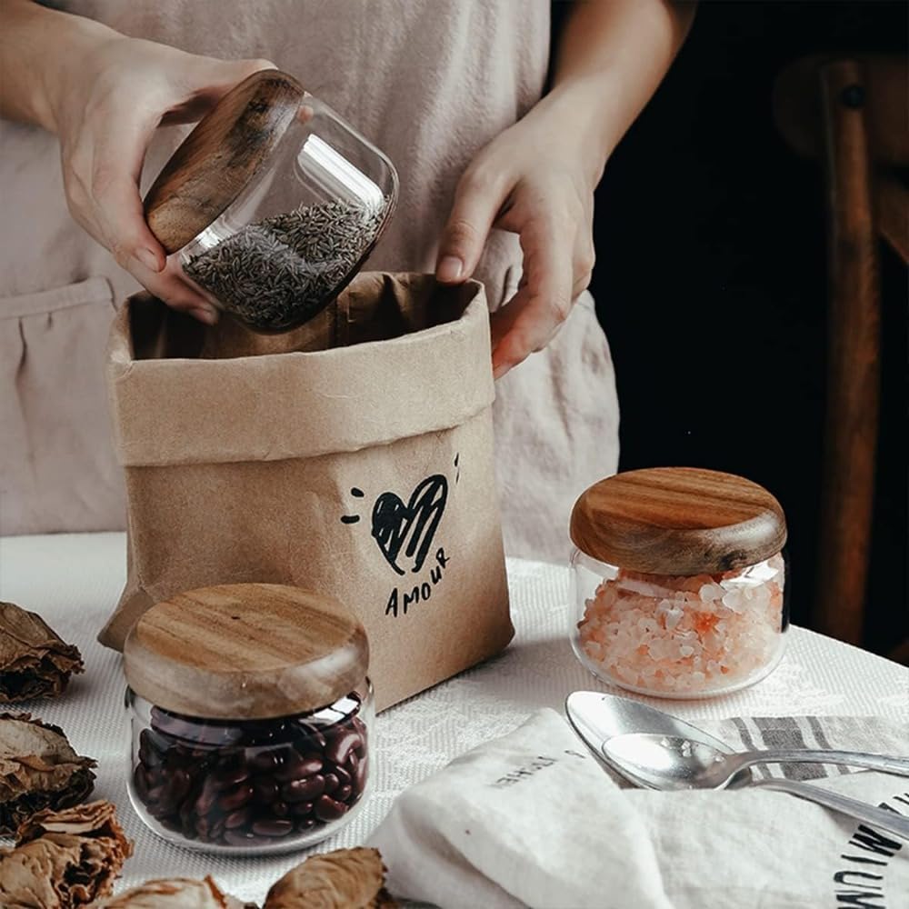ภาชนะบรรจุอาหารแก้วพร้อมไม้ -  - Overnight Oat Jar บทวิจารณ์และราคา